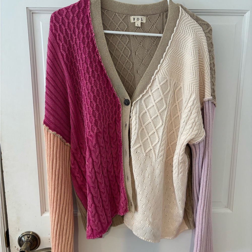 POL Women's Multicolor Cable Knit Cardigan